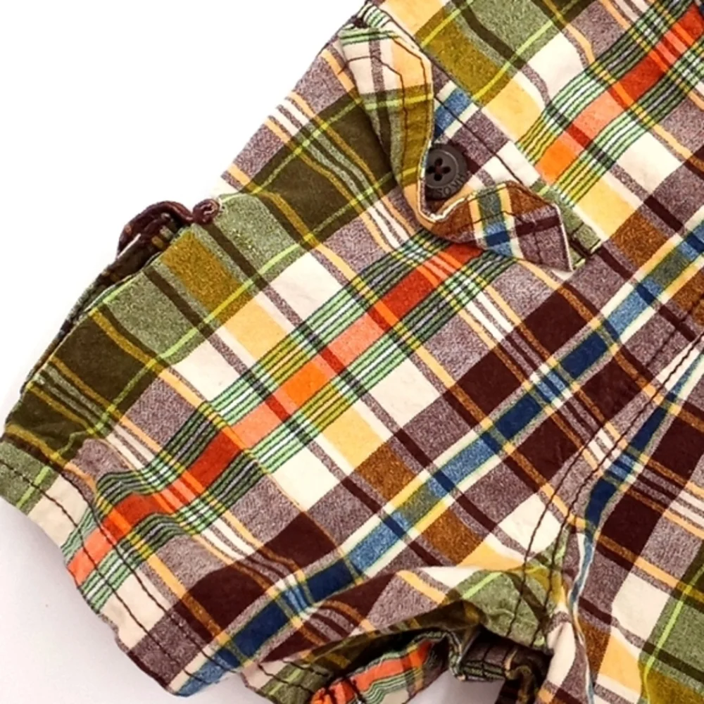 OshKosh B'Gosh Brown‎ Plaid Shorts Overalls 3M